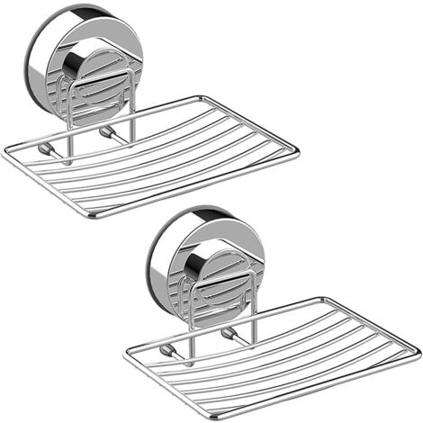 Porte-savon à ventouse adhésif, porte-éponge en acier inoxydable 304 durable pour salle de bain et cuisine, lot de 2 (1/5)