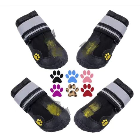 Bottes Chien, 4 pcs Chien Chaussure avec Résistant à l'usure, Anti-Slip intérieur Robuste, et Bande élastique pour Taille Moyenne et Grande Chien(8)