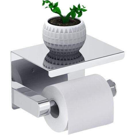 Porte-papier hygiénique, porte-rouleau de papier toilette sans perçage Porte-papier hygiénique, distributeur de papier avec étagère, acier inoxydable SUS 304, colle auto-adhésive et mur de salle de ba