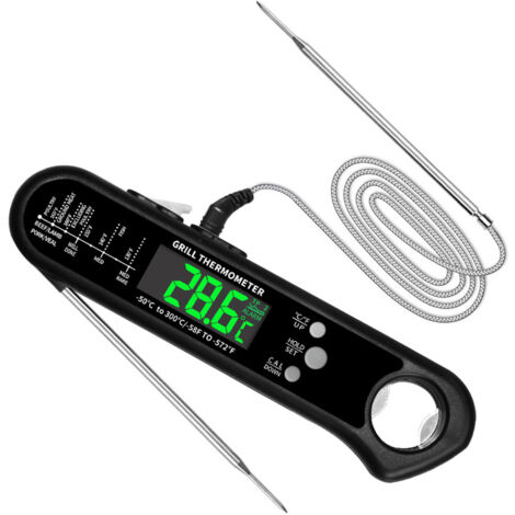 Thermomètre de cuisine Thermomètre de gril Thermomètre de cuisson à lecture instantanée Thermomètre à viande avec 2 longues sondes et écran LCD pour barbecue (1/5)