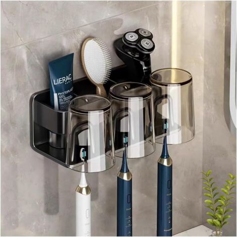 1 pc (noir)Porte Brosse à Dents Electrique,Porte Brosse à Dents Mural,Auto-Adhésif Porte Brosse à Dents Electrique, Porte Dentifrice Rasoir Organisateur pour Salle de Bain,Convient pour 1-3 personnes (1/5)