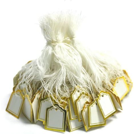Paquet de 500 étiquettes de prix blanches pour bijoux, vêtements, informations, cartes cadeaux, étiquettes de prix carrées en papier avec lanière (1/5)