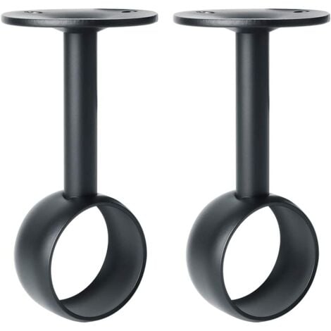 Support de Tringle à Rideaux Support Tringle Penderie avec Vis Support de Plafond pour Rideau et Armoire, Noir Mat en Acier Inoxydable, Diamètre 32 mm, 2 Pcs
