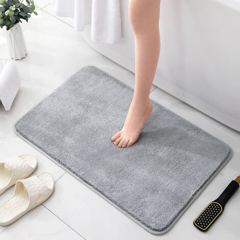 Tapis de douche absorbant antidérapant super épais pour salle de bain machine lavable tapis de sol chenille (gris, 60x90cm) (1/3)