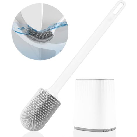 Brosse de Toilette, Brosse WC en Silicone avec Tête de Brosse Multifonction 3 en 1 et Support à séchage Rapide, Balai Toilette WC Murale pour Salle de Bain (Blanc)..