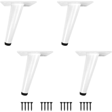 Pieds de Table Pieds de Meubles de Cône 4 PCS Pieds d'Armoire en Acier Inoxydable Obliques/Vertical avec Base Silencieuse (Hauteur-10CM(4“), Blanc-Incliné) (1/5)