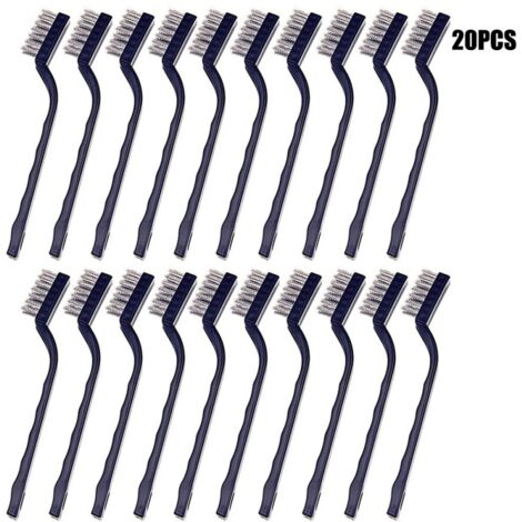 Mini Brosse Métallique (Lot de 20) - Brosse Acier Inoxydable avec Manche Incurvé & Trou d’Accroche - Brosse Fer pour Nettoyer Four, Évier, Travail du Métal, Soudure, Rouille & Poussière (1/5)