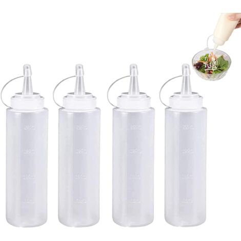 4pcs 200ml Bouteille à Condiments Plastique Multi-usage Condiment Bouteilles Presser Les Bouteilles De Condiments Flacons Transparents Pour Sauce Bouteille à Sauce Avec Capuchon Pour Assaisonnements (1/5)