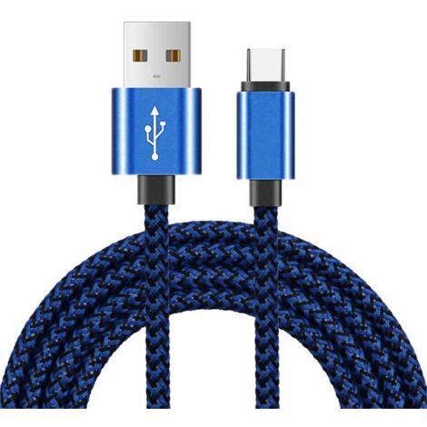Bleu Cable Phone Chargeur Phone[2M] Nylon Tressé Câble USB Charge Rapide Câble Phone pour Phone Type - cordon de chargement de 2 mètres (1/5)