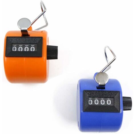 Compteur Manuel 4 Chiffres Lot de 2 Compteur Mécanique Sans Batterie Orange et Bleu, 4,3 cm x 4,3 cm x 5,2 cm, 29g,Tours/Sport/Entraîneur/école/événement,Petit et Facile à Transporter.