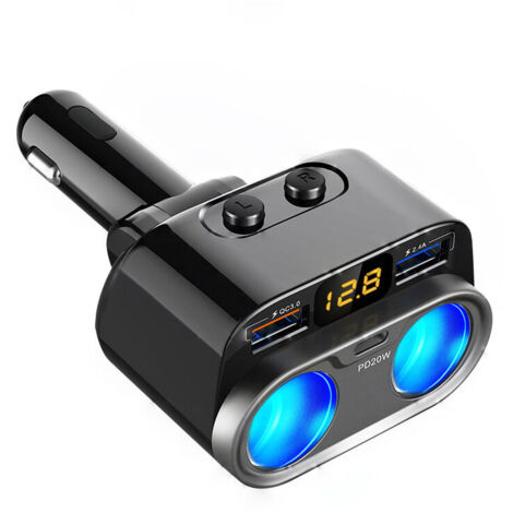 80W Allume Cigare USB Adaptateur 2 Prise, 3 Ports avec QC3.0 & PD 3.0 12V/24V DC Multiprise Chargeur Allume Cigare avec Affichage LED de Voltage Séparer Switch pour lPhone, lPad, Samsung, GPS (1/5)