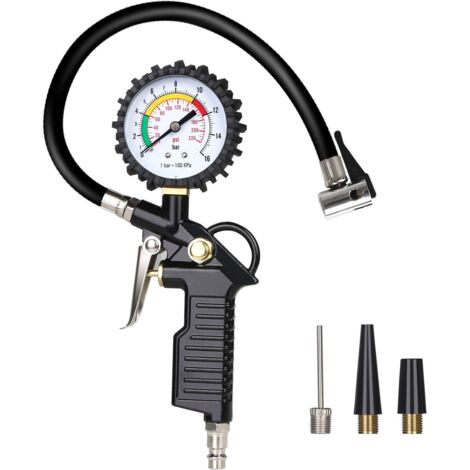 Jauge de pression d'air Gonfleur de pneu Manomètre de pression de pneu 220 PSI Manomètre de gonflage de pneu Manomètre de pression d'air multifonction avec outil de valve Core (1/5)