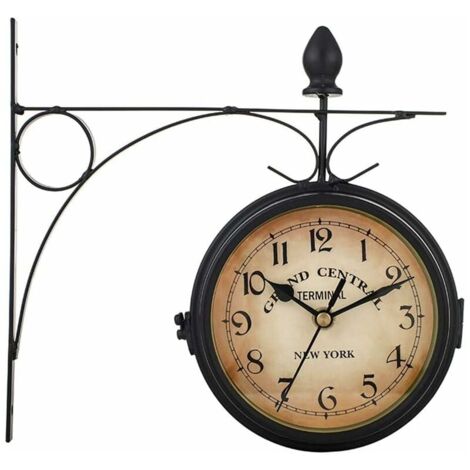Horloge murale rétro jardin extérieur horloge murale double face horloge murale européenne classique salon chambre étude décoration murale horloge étanche vintage silencieux non-tic-tac (1/5)