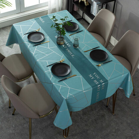 Nappe Rectangulaire Antitache Nappe en Toile Cirée Rectangulaire en PU Nappe Imperméable Imprimée Rétro pour Table à Manger Picnic Party Jardin Nappe de Cuisine(Bleu irrégulier)137×60cm (1/5)