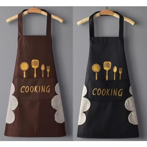 2 Pack (Noir et Marron)Tablier de Cuisine Homme Femme,Tablier de Cuisine Professionnel Tablier Imperméable Résistant à l'huile,Avec Poches et Tabliers d'essuyage à la Main (1/5)