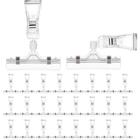 Lot de 25 porte-étiquettes en plastique pour étagère métallique, étiquette de prix de vente au détail, étiquettes de panier à clipser pour bacs de rangement, support d'affichage de marchandise (4 x 3- (1/5)