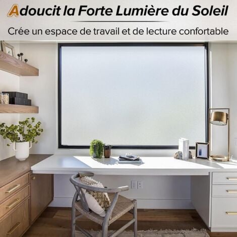 Film Fenetre Anti Regard, Film Occultant Fenêtre, Film Electrostatique Vitre 60x200cm Bon Intimité, Film Opaque pour Vitre Anti UV Dépoli pour Bureau Maison Salle de Bain Chambre Cuisine