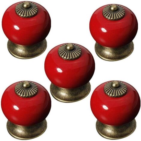 Lot de 5 boutons ronds en céramique pour portes de placard, tiroir, placard, armoire, style rustique (1/4)