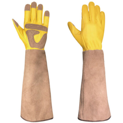 L Gants de Jardinage avec Protection des Avant-bras pour Hommes/Femmes, Gants de Travail en Cuir de Vache Durables pour Jardinier et Fermier (1/5)