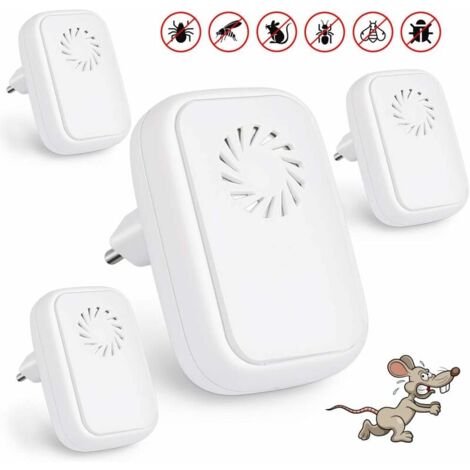 Lot de 4 répulsifs à ultrasons anti-moustiques à ultrasons répulsifs pour reptiles insectes électrique, ultrasons pour insectes d'intérieur, anti-moustiques, cafards, puces (1/5)