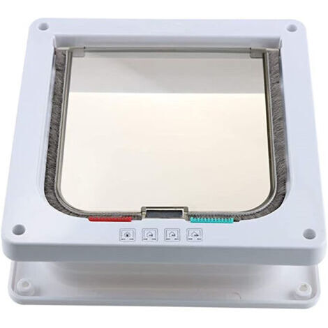(L,Blanc)Chatière pour Chat, Chatière Verrouillable à 4 Voies pour Chat, Petit Chien, Facile à Installer et à Utiliser