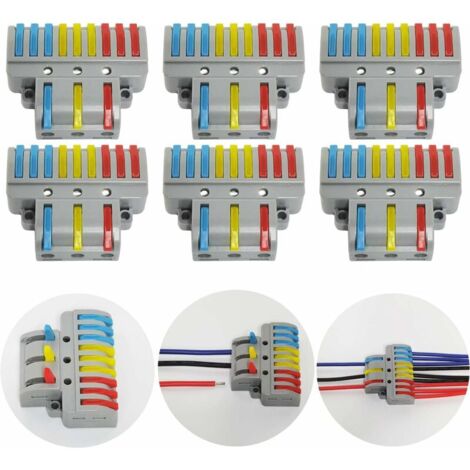 Bornes De Connexion, 6 Pcs Connecteur Électrique Avec Levier De Fonctionnement, Compact Borne De Connexion Électrique Automatique, 3 In 9 Out, Avec Vis De Montage (1/4)