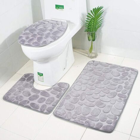 Nouveau Tapis de Bain antiderapantm,Tapis Salle Bain 3 pièces Ensemble de Tapis de Salle de Bain Contour Tapis Toilette WC(Gris V2) (1/5)