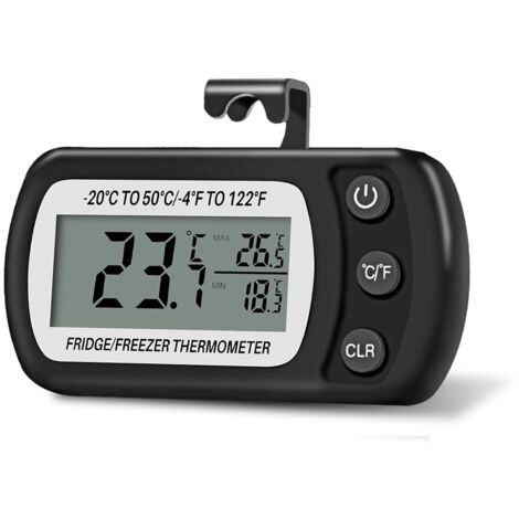 Thermomètre numérique Frigidaire pour réfrigérateur et congélateur Température -20 à 50 °C avec crochet, écran LCD facile à lire, fonction d'enregistrement max min (noir 1 pièce) (1/5)
