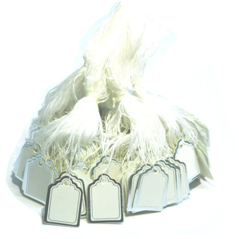Argent - paquet de 500 étiquettes de prix blanches pour bijoux, vêtements, informations, cartes cadeaux, étiquettes de prix carrées en papier avec lanière (1/3)