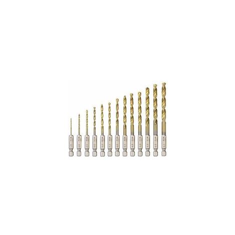 Foret Hélicodal en HSS 13Pcs Forets Hexagonaux en Acier Rapide avec Revêtement en Titane 1,5 Mm - 6,5 Mm pour Perage du Bois/Métal/Plastique (1/5)
