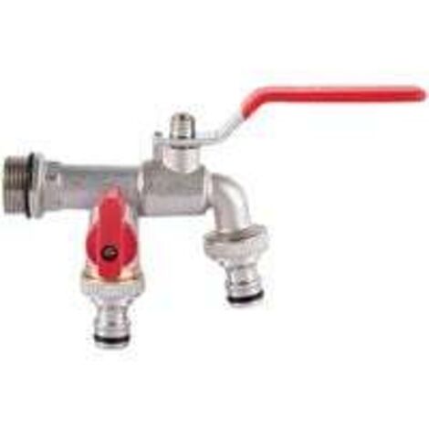 Robinet double de jardin, robinet d'eau en laiton, robinet de calibre 3/4 pouces de haute qualité - rouge (1/4)