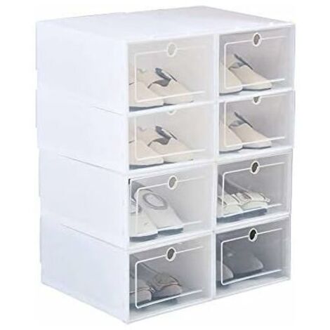 (BLANC) 8 Pièces Empilable Boîte à Chaussures, Femmes Hommes en Plastique Transparent Chaussures Boîte De Rangement Grande Taille avec Clair Porte (1/5)