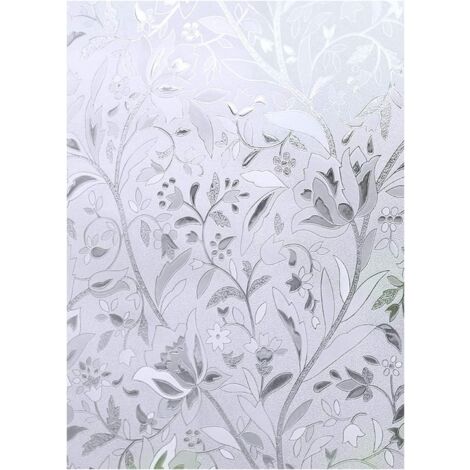 Opaque Film Fenetre Non Adhesif Decoratif, 3D Anti UV Film Depoli Givré Film Electrostatique Vitre Film Intimite Autocollant Stickers Fenetre Fleurs 44x200cm -Motif Tulipe (1/5)