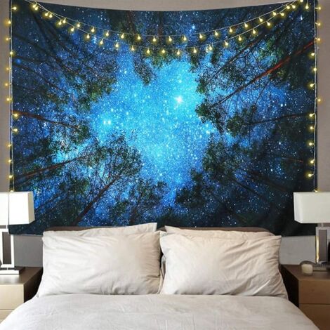 Tapisserie Murale Forêt étoilée Galaxie Tapisserie Tenture Murale Ciel Étoilé Psychédélique Tapisserie Bleu Tapestry Décoration pour Chambre Salon (1/5)