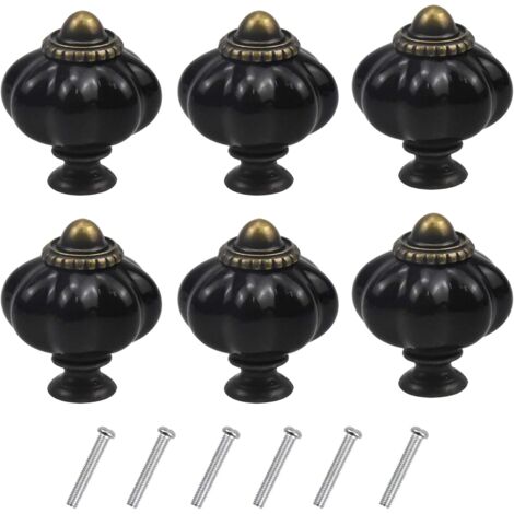 6 Pcs Boutons Vintage de Citrouille, Poignee de Meuble Antique, Boutons de Portes Tiroirs Poignée de Traction en Acrylique avec Vis pour Cuisine Placard, Commode, Armoire (Noir) (1/5)