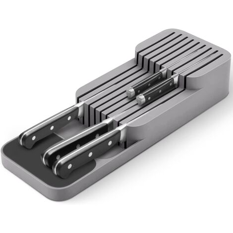 Organiseur, organiseur de couteaux de cuisine dans le tiroir pour 9 couteaux, compact, durable, peu encombrant, porte-couteaux de tiroir lavable pour rangement de couteaux, -Gris (1/5)