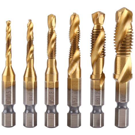 6 PièCes Jeux De Tarauds, M3-M10 HSS Hex MéTrique Fraiser Bits Foret Taraudeur Jeu De PerçAge MéTrique Outils De Filetage Spirale Taraud Pour Tarauder DifféRents Fils, 1/4"Tige Hexagonale
