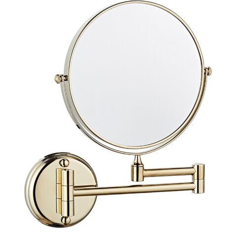 Miroir de courtoisie mural double face pliable rotatif 3X miroir grossissant 8 pouces pour salle de bain toilette chambre à coucher, Doré