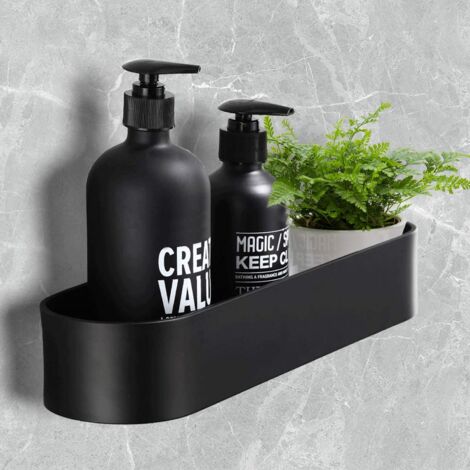 Étagère de douche, Étagère Douche sans Percage, Etagère de Salle de Bain, Panier de Douche, Aluminium, Finition Mat, pour Salle de Bain Cuisine - Noir (1/5)
