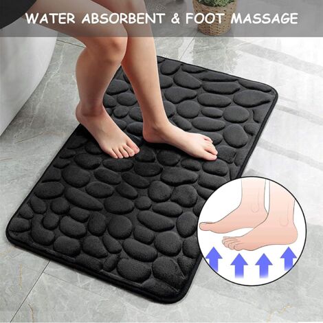 Tapis de bain antidérapant en chenille | Super absorbant et lavable en machine | Pour salle de bain, douche, 50 x 80 cm, bleu foncé | Leroy Merlin