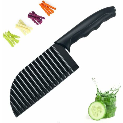 Trancheuse à Frites, Cutter De Pommes De Terre Onduleux, Coupe Frites en Acier Inoxydable, Crinkle Cutter, Couteau Tranches Pomme Terre,pour Frites, Légume, Carotte, Oignon, Concombre, Noir (1/5)