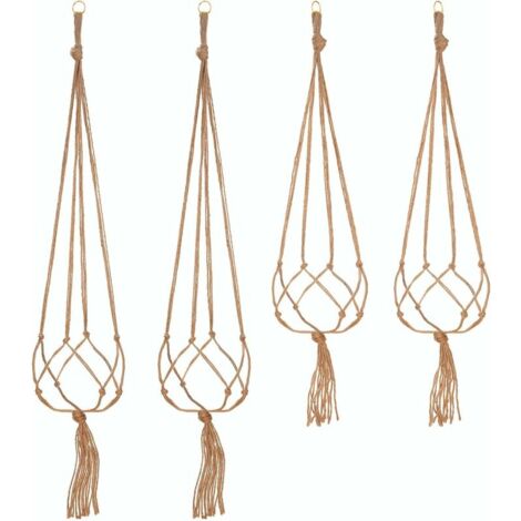 Lot de 4 Suspension Corde Plante Macramé Porte Pot Suspendu Plante Cintre Intérieur Extérieur Décoration du Jardin avec - 2 pièces 105 cm et 2 pièces 90 cm, 4 pieds (1/5)
