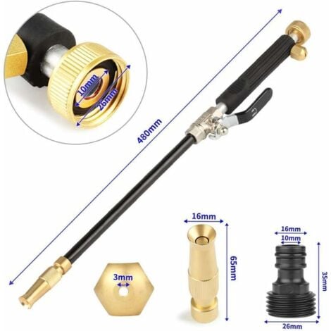 Nettoyeur haute pression Jet, buse de tuyau haute pression, lance de laveuse à pression, extrémité de tuyau d'arrosage extensible, pulvérisateur de nettoyage de vitres (Réglable + noir)