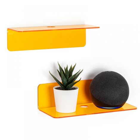Lot de 2, Agrandissez Facilement l'espace Mural - Petite Etagere Murale Collante en Acrylique pour Chambre, Salle de Bains, Cuisine, avec Clips Câble (Orange) (1/5)