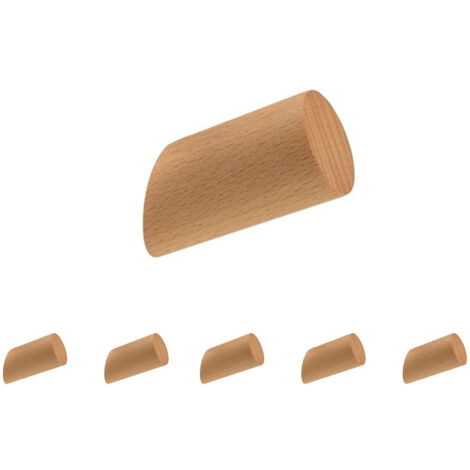 Lot de 6 Patère Bois Crochet Mural Bois Cylindre Crochet 6 Vis pour Vêtements Suspendus Chapeau écharpes Chambre Couloir Salon (1/5)