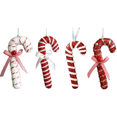 Décorations d'arbre de Noël，4pcs 17 cm Suspension sucre d'orge de Noël，Pendentif bonbons de Noël，Canne de décoration de sapin de Noël (1/5)