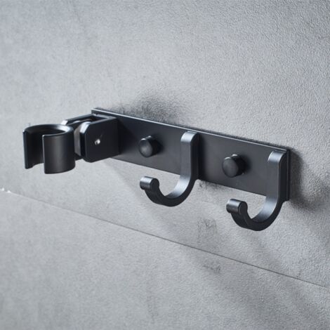 Noir Support de Douche à Main Réglable Universel avec Crochet, Support Douchette Alliage D'aluminium Mural, 18-21mm Auto-Adhesif Porte Pomme de Douche Sans Percage (1/5)