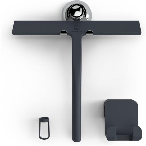 23 cm noir - Raclette de douche avec support ventouse - 2 raclettes à vitre pour salle de bain - Crochets à vitre en silicone inox, accessoires de douche inclus Equipement de nettoyage ménager (1/4)