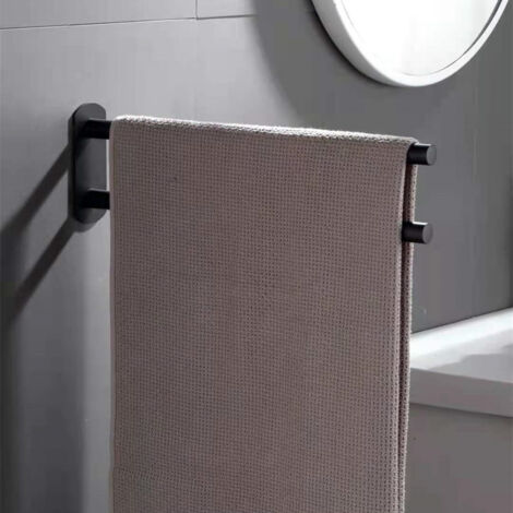 Porte-serviettes en acier inoxydable sans poinçon salle de bain porte-serviettes double barre salle de bain(Double tige noire)40cm (1/3)