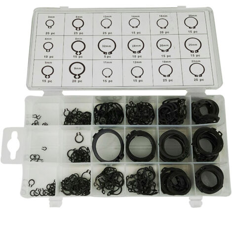 Circlip, 300 clips pour anneau élastique, circlip d'arbre, noir, type C, pour la fixation de circlips externes de roulements, engrenages et poulies (3-32 mm) (1/3)